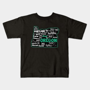 Cute map of Bend Oregon, Portland, Salem, Eugene, Ontario, Medford Kids T-Shirt